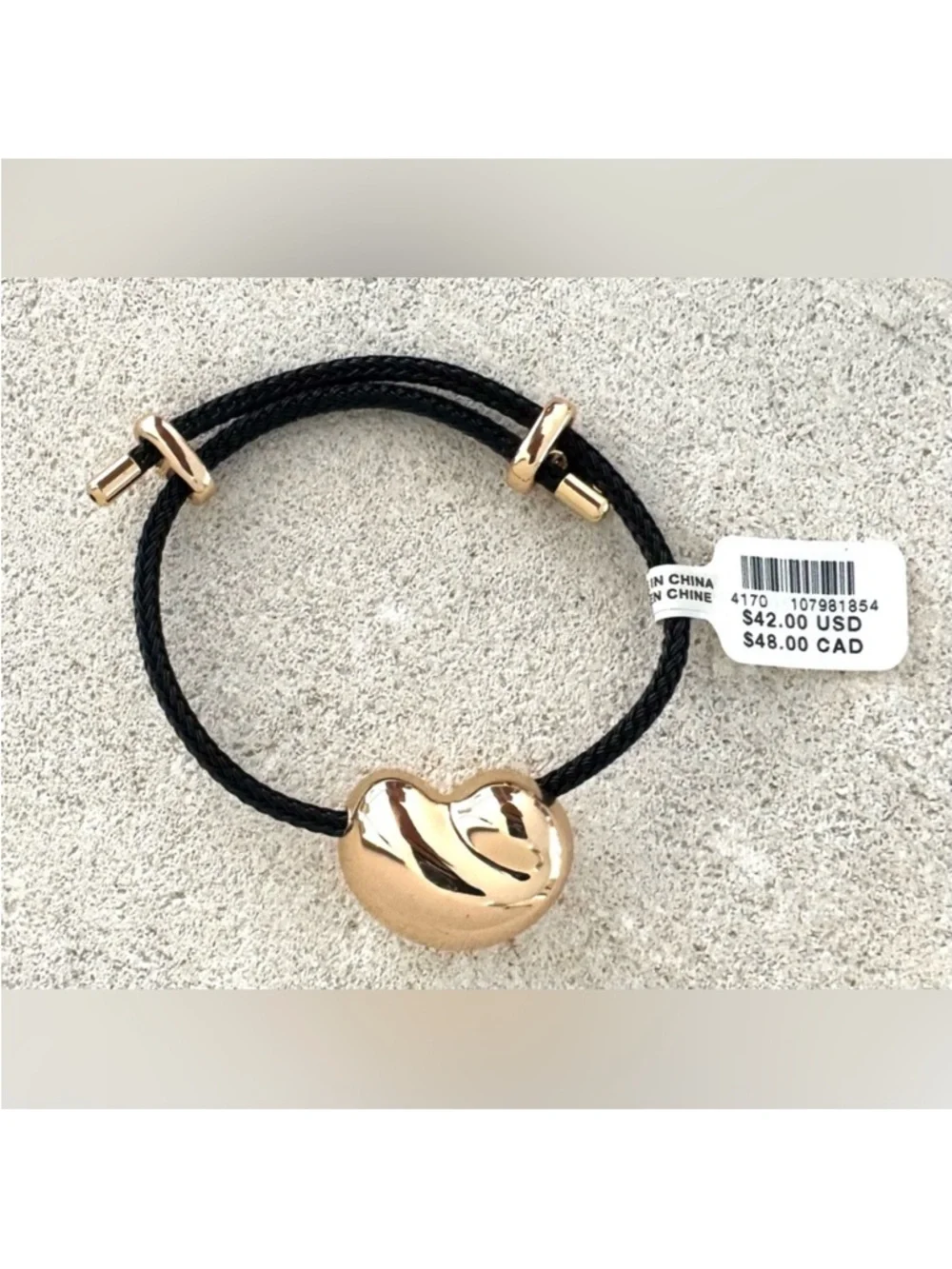 Anthropologie Black Cord Bracelet with Gold Bean Accent - Picture 3 of 5